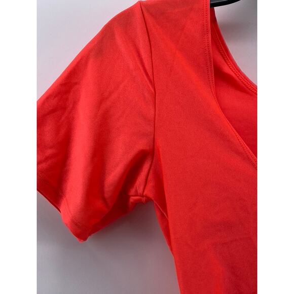 ROMA CONCEPT Women's Neon Orange Crewneck Short Sleeve Cheeky Bodysuit SZ L - Picture 4 of 11